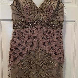 Sue Wong nocturne taupe cocktail dress